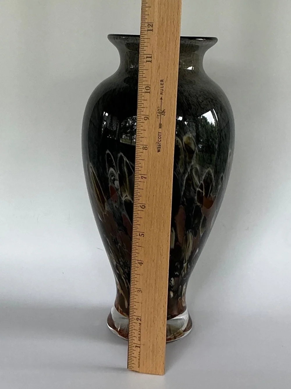 New Stunning Hand-Blown Art Glass Vase Charcoal Amber Black Tortoiseshell Shell